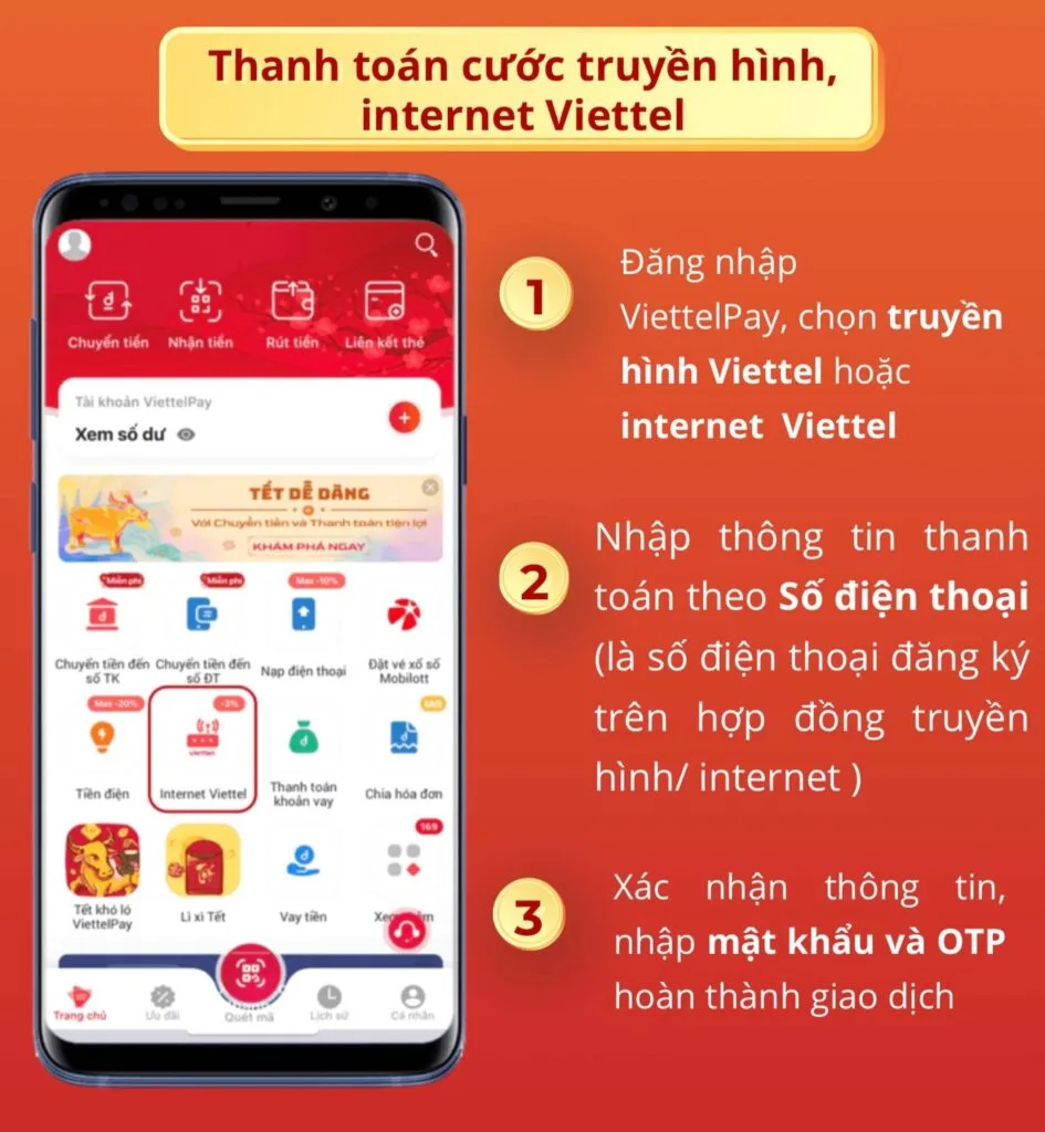 đóng tiền internet viettel bằng Viettelpay